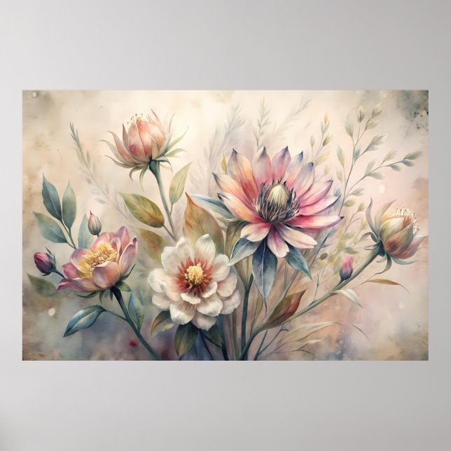 Affiche Fleurs de Prairie Botanique Rustique Aquarelle (Devant)