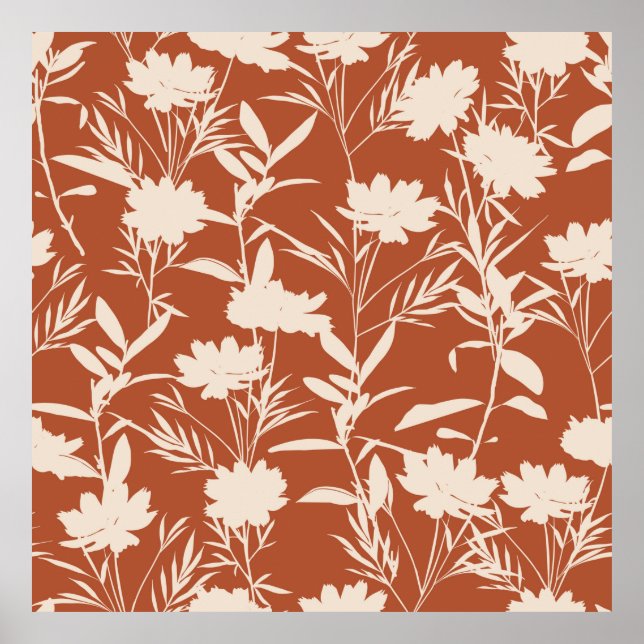 Affiche Fleurs de prairie de silhouette rétro sans couture (Devant)