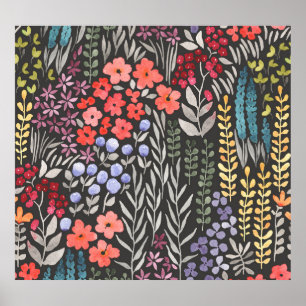 Affiche Fleurs de Prairie : Floral Aquarelle Sans Couture