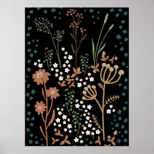 Affiche Fleurs de prairie sur fond sombre