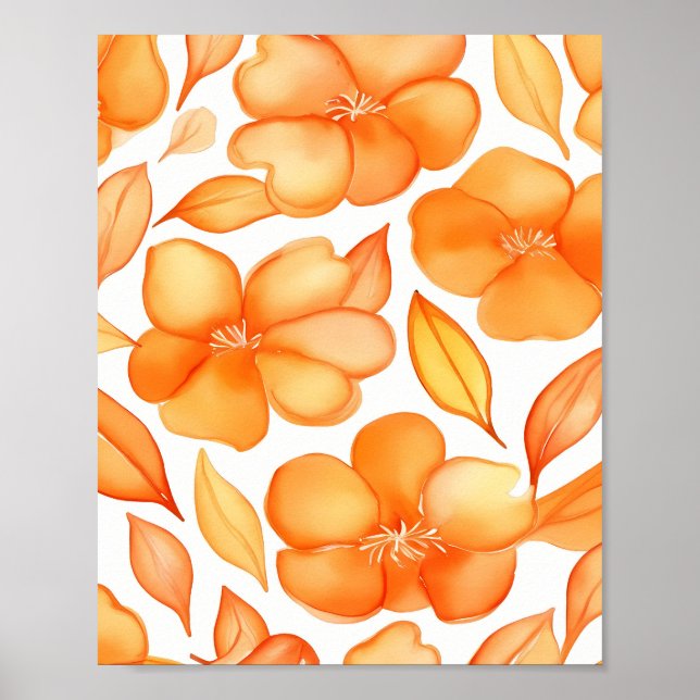 Affiche Fleurs de printemps aquarelle orange (Devant)