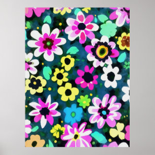 Affiche Fleurs de printemps de Boho Abstraites Rétro Viva