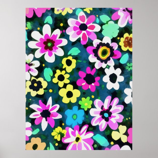 Affiche Fleurs de printemps de Boho Abstraites Rétro Viva  (Devant)