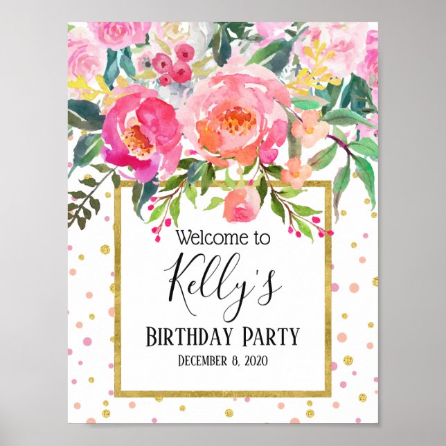 Affiche fleurs de printemps, floral, enseigne de bienvenue (Devant)