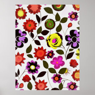 Affiche Fleurs de printemps funky style seventies