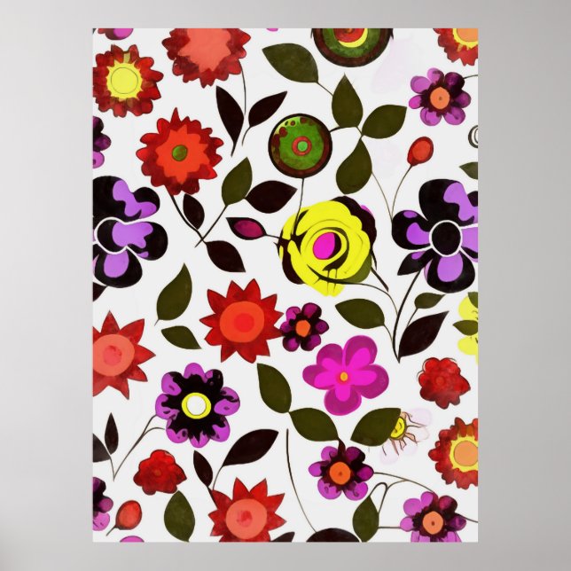 Affiche Fleurs de printemps funky style seventies (Devant)