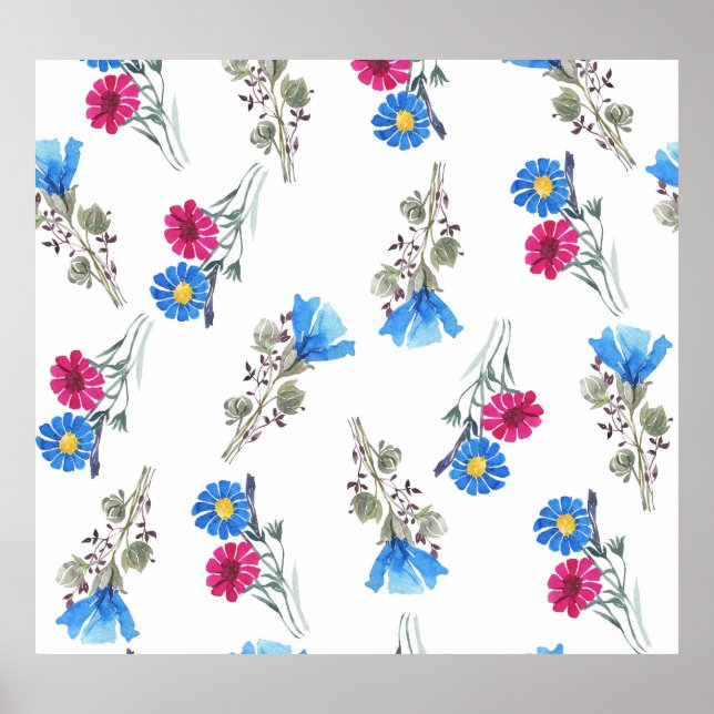 Affiche Fleurs de printemps rose Aquarelle Botanique (Devant)