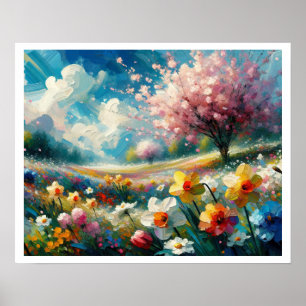 Affiche Fleurs de printemps vibrantes de fleurs de cerisie