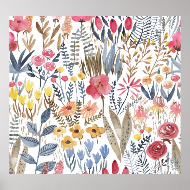 Affiche Fleurs de ressort d'aquarelle, patte transparente  (Devant)