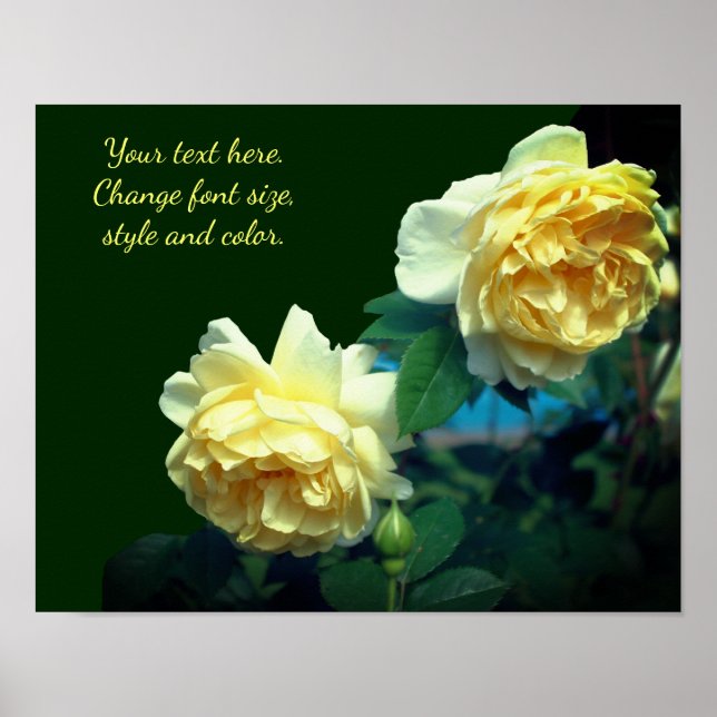 Affiche Fleurs de rose jaune Ajouter votre texte (Devant)