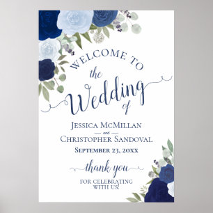Affiche Fleurs de Roses Bleues Rustiques Mariage Bienvenue