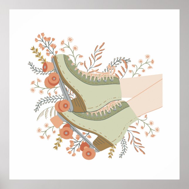 Affiche Fleurs de roulettes rétro en pastel pour mur (Devant)