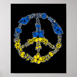Affiche Fleurs de signe de paix en Ukraine en bleu et jaun