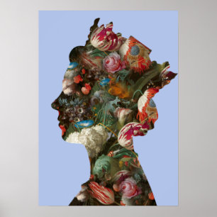 Affiche Fleurs de silhouette de la reine Elizabeth II gran