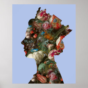 Affiche Fleurs de silhouette de la reine Elizabeth II gran