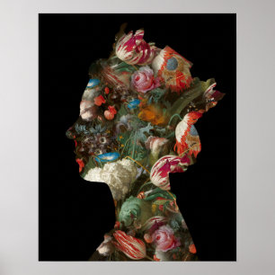 Affiche Fleurs de silhouette de la reine Elizabeth II Peti
