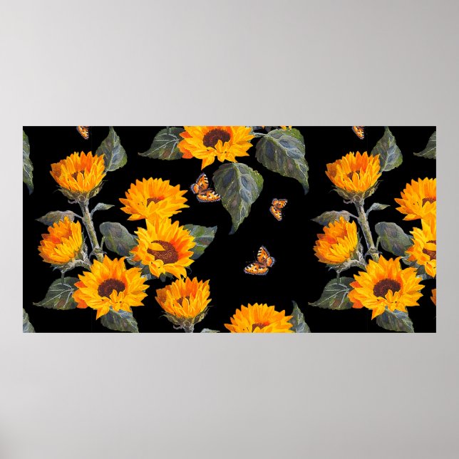 Affiche Fleurs de soleil à motifs floraux sans couture sur (Devant)