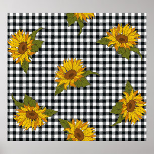 Affiche Fleurs de soleil, chevalet de buffle blanc noir, f