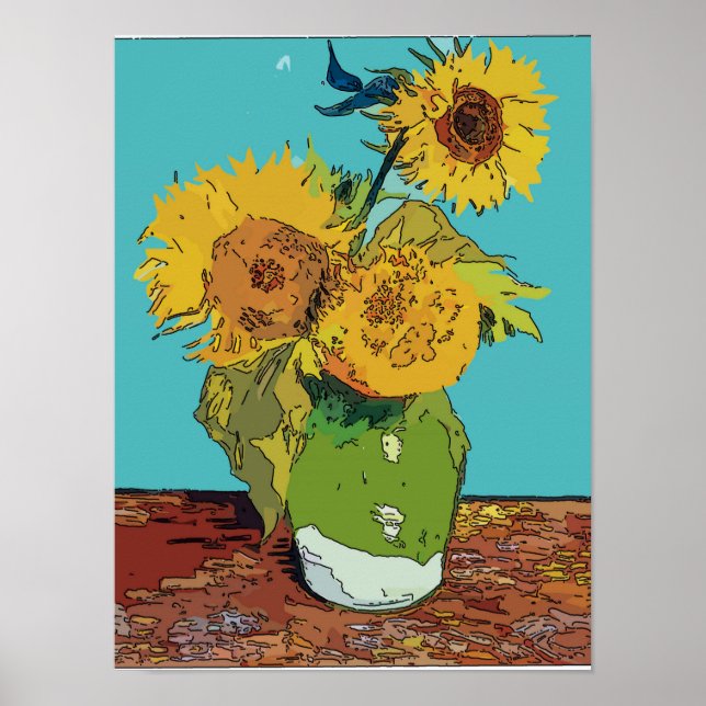 Affiche Fleurs de soleil dans le Vase vert (Devant)