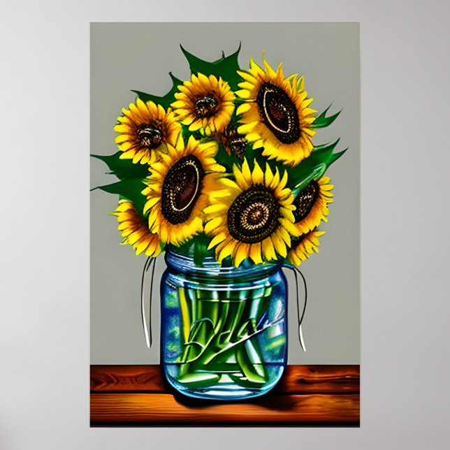 Affiche Fleurs de soleil dans Vase de verre (Devant)