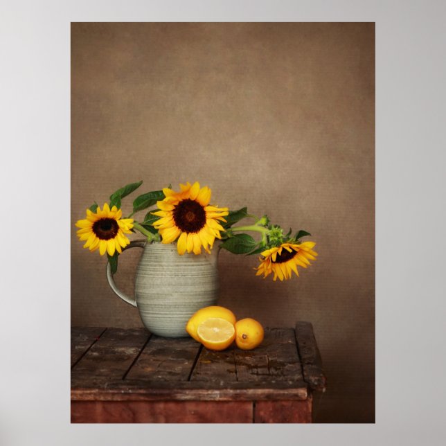Affiche Fleurs de soleil et citrons rustiques (Devant)