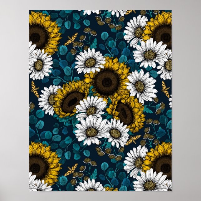 Affiche Fleurs de soleil et marguerites, jardin d'été 2 (Devant)