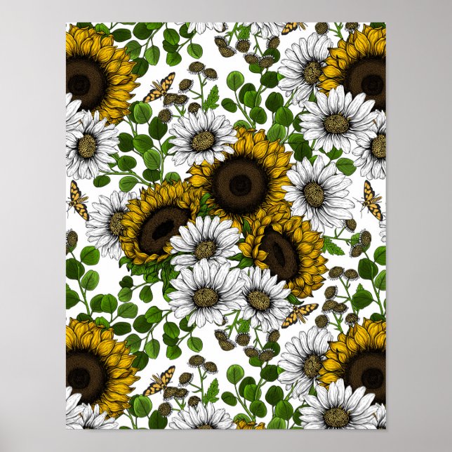 Affiche Fleurs de soleil et marguerites, jardin d'été 3 (Devant)