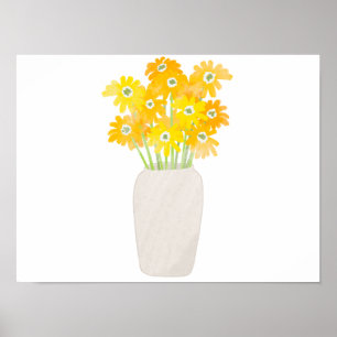 Affiche Fleurs de soleil jaunes dans Vase blanc Aquarelle