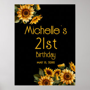 Affiche Fleurs de soleil jaunes Noir 21e anniversaire