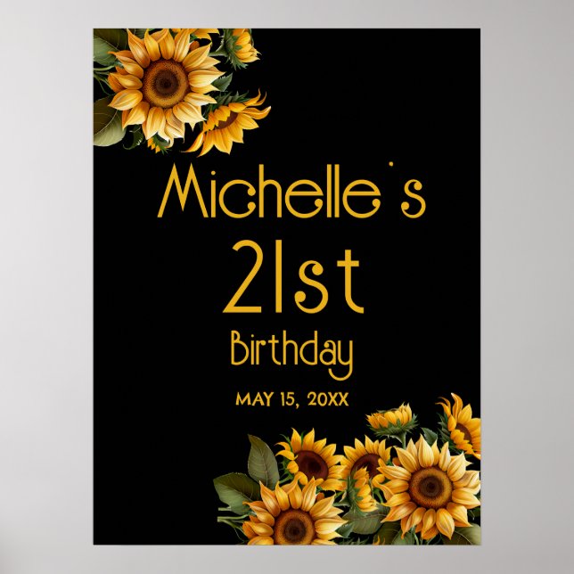Affiche Fleurs de soleil jaunes Noir 21e anniversaire (Devant)
