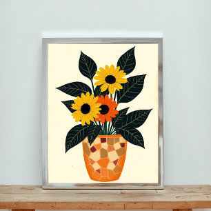 Affiche Fleurs de soleil pointillées et Maître de mosaïque