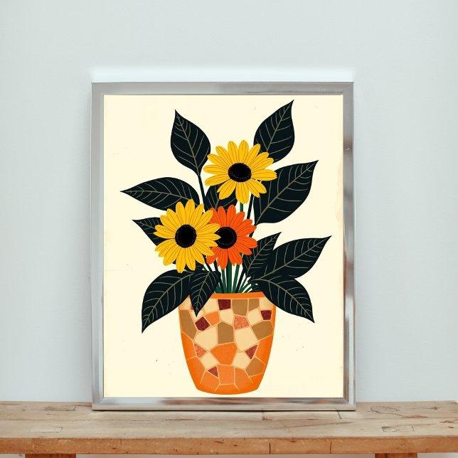 Affiche Fleurs de soleil pointillées et Maître de mosaïque (Créateur téléchargé)