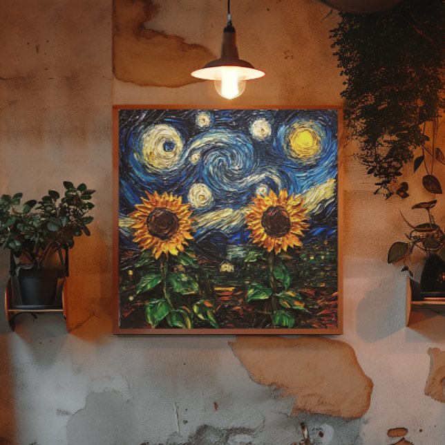 Affiche Fleurs de soleil Van Gogh et nuit étoilée (Créateur téléchargé)