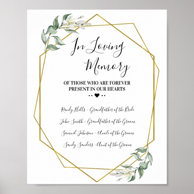 Affiche Fleurs de souvenir de mariage or en mémoire aimant (Devant)