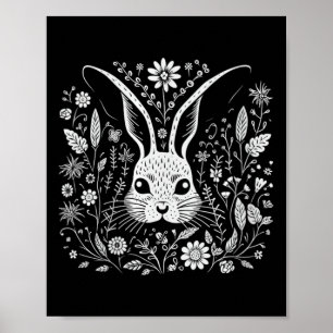 Affiche Fleurs de style cottagecore avec lapin pour femmes