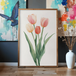 Affiche Fleurs de Tulipes Pastel Art Botanique à l'Aquarel