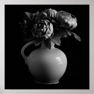 Affiche Fleurs de vase et de pivoine Art noir et blanc Imp