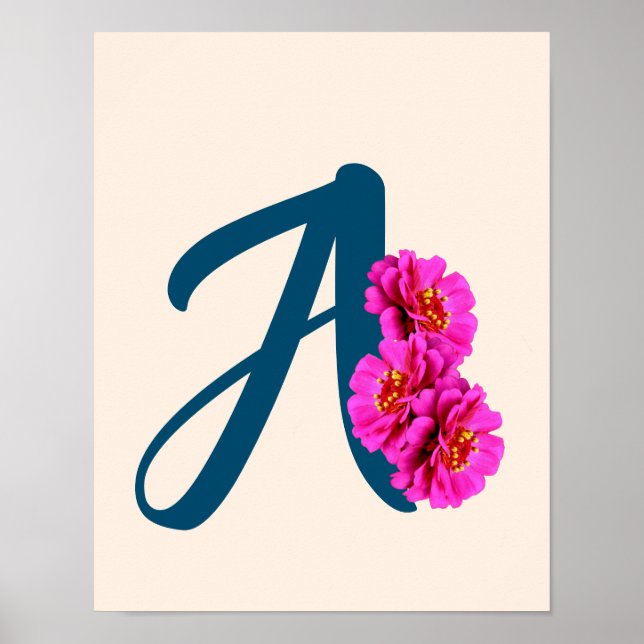Affiche Fleurs de Zinnia Monogramme Initial A  (Devant)