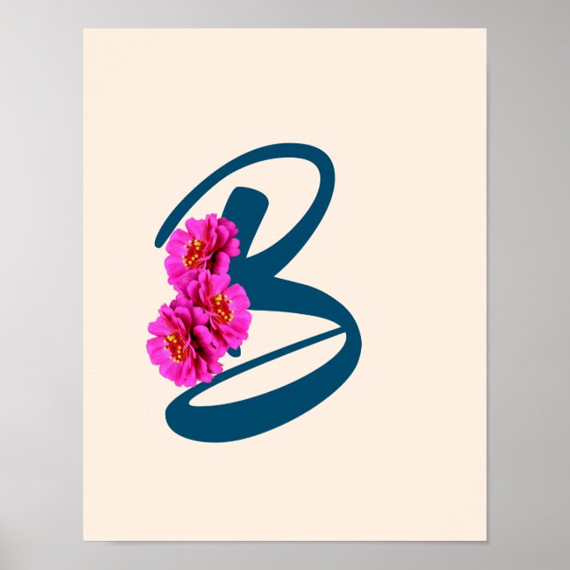 Affiche Fleurs de Zinnia Monogramme Initial B  (Devant)
