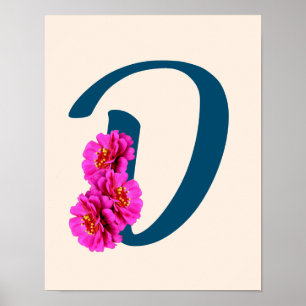Affiche Fleurs de Zinnia Monogramme Initial D