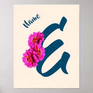 Affiche Fleurs de Zinnia Monogramme Initiale E Personnalis