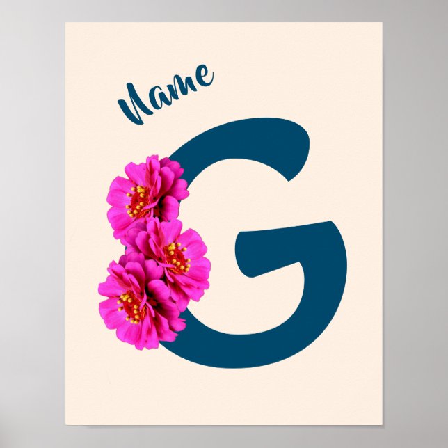 Affiche Fleurs de Zinnia Monogramme Initiale G Personnalis (Devant)