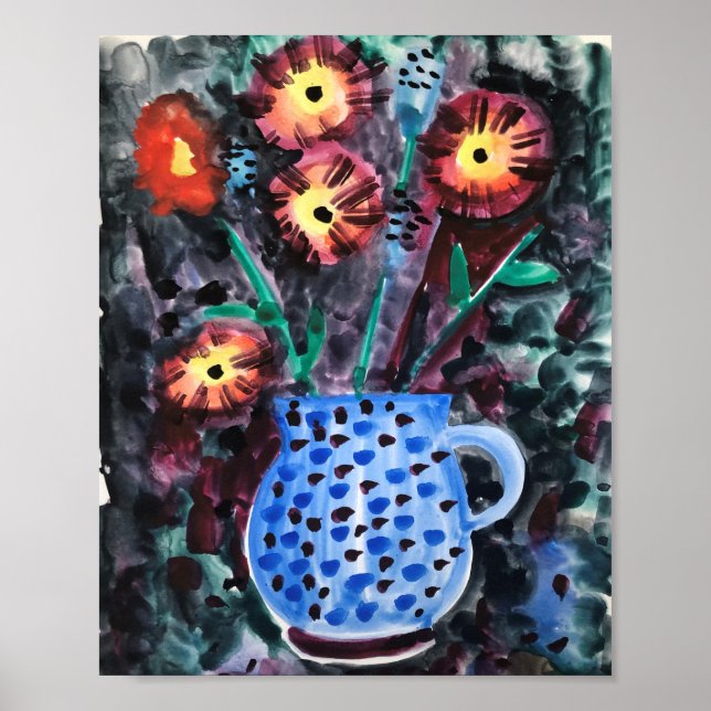 Affiche fleurs décoratives abstraites dans un vase (Devant)