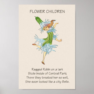 Affiche Fleurs d'Enfants de Livre Ancien RAGGED ROBIN