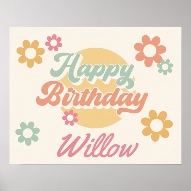 Affiche Fleurs des années 60 70 Groovy Joyeux Anniversaire (Devant)