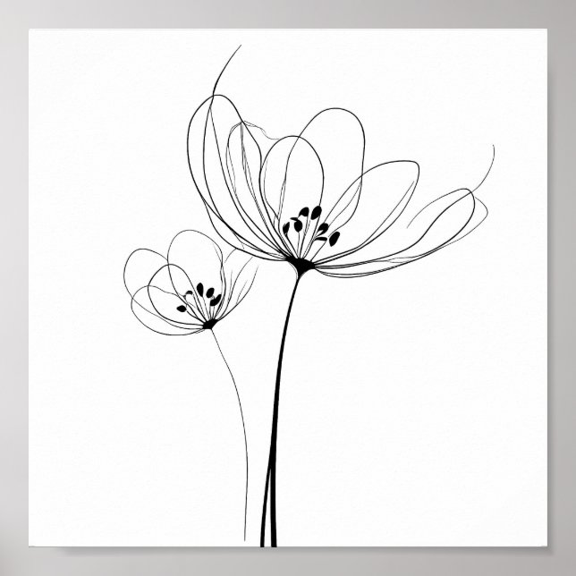 Affiche Fleurs dessinées au trait minimaliste (Devant)