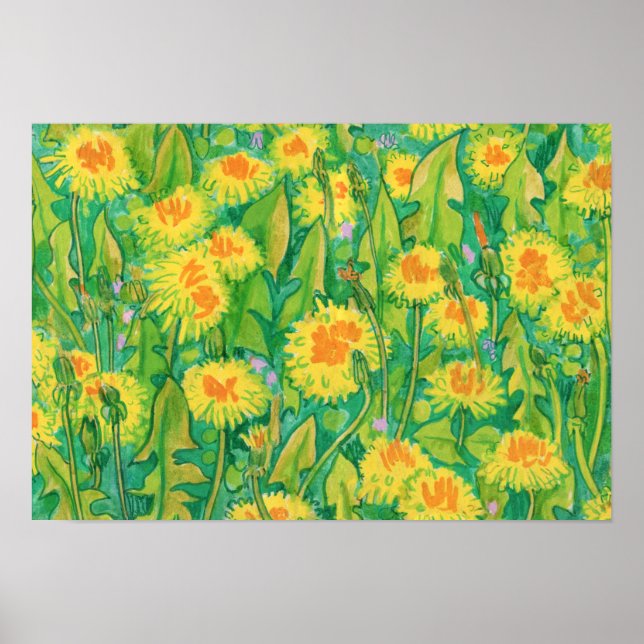 Affiche Fleurs d'été en fleurs de Dandelion vert floral ja (Devant)
