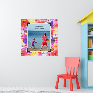 Affiche Fleurs d'Hibiscus en Mosaique Tricolore,