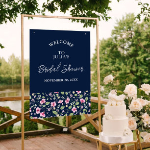 Affiche Fleurs d'Hibiscus Rose Bleu Navy Poussiéreux Maria