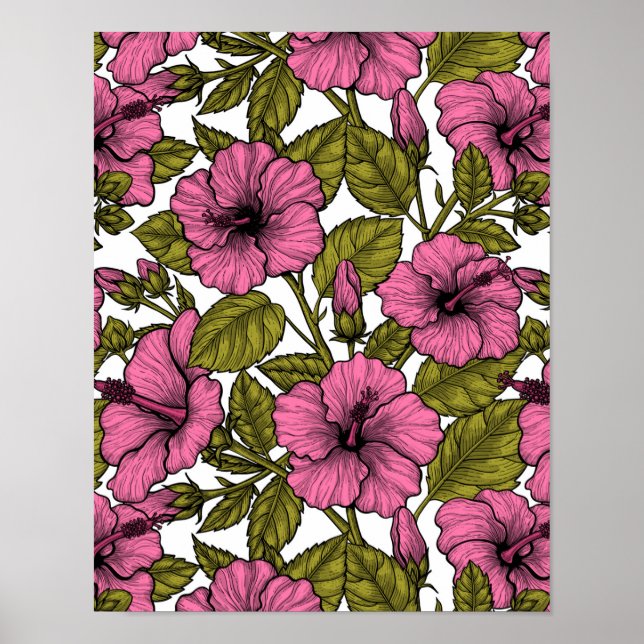 Affiche Fleurs d'hibiscus roses (Devant)